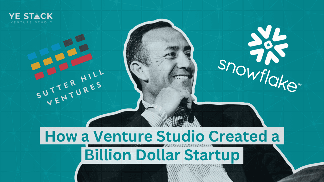Cover image showing a logo of sutter hills ventures  which is a venture studio that helped snowflake to become a billion dollar company. It inculde Mike Speiser, who is the CEO